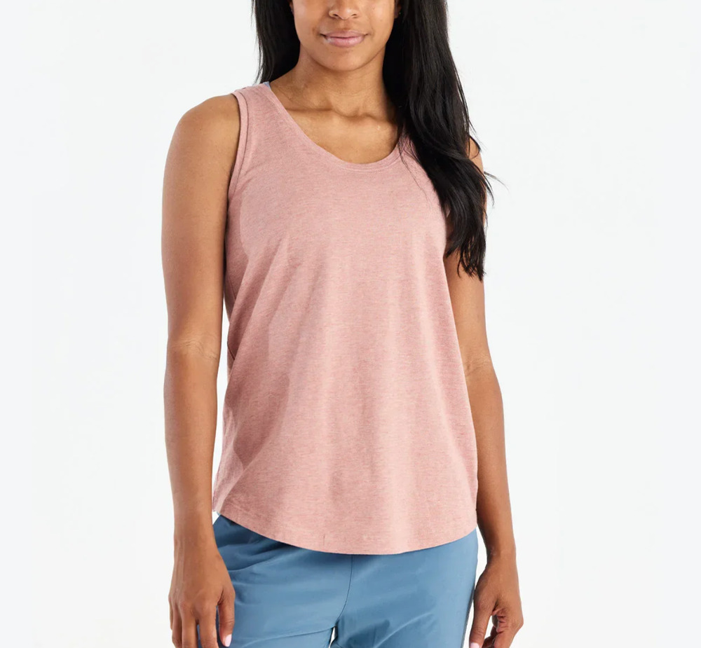 Free Fly Bamboo Heritage Tank Top Womens Small Heather Sangria UPF Curved Hem